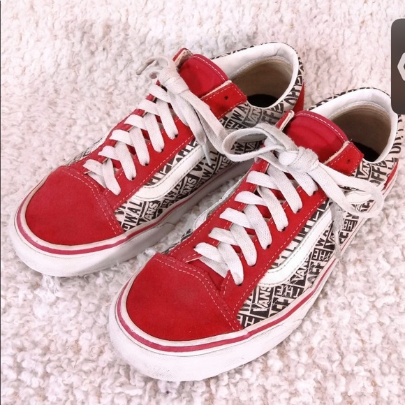 Vans Other - 8 Vans Red Suede and Logo Sneakers Off the Wall